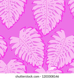Tropical seamless ethnic pattern with exotic leaves. Hawaiian floral design. Summer background for cards, invitations, apartments, wallpapers. Vector illustration.Monstera.