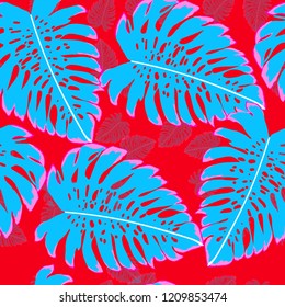 Tropical seamless ethnic pattern with exotic leaves. Hawaiian floral design. Summer background for cards, invitations, apartments, wallpapers. Vector illustration.