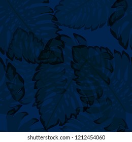 Tropical seamless ethnic pattern with exotic leaves. Hawaiian floral design. Summer background for cards, invitations, apartments, wallpapers. Vector illustration.
