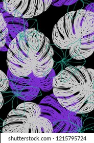 Tropical seamless ethnic pattern with exotic leaves. Hawaiian floral design. Summer background for cards, invitations, apartments, wallpapers. Vector illustration.