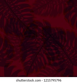 Tropical seamless ethnic pattern with exotic leaves. Hawaiian floral design. Summer background for cards, invitations, apartments, wallpapers. Vector illustration.