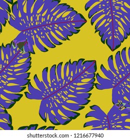 Tropical seamless ethnic pattern with exotic leaves. Hawaiian floral design. Summer background for cards, invitations, apartments, wallpapers. Vector illustration.