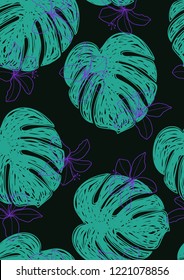 Tropical seamless ethnic pattern with exotic leaves and flowers. Hawaiian floral design. Summer background for cards, invitations, apartments, wallpapers. Vector. illustration. Hibiscus.