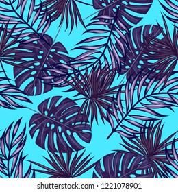 Tropical seamless ethnic pattern with exotic leaves. Hawaiian floral design. Summer background for cards, invitations, apartments, wallpapers. Vector illustration.