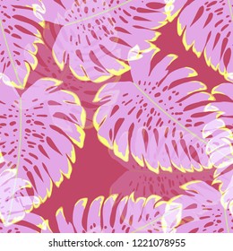 Tropical seamless ethnic pattern with exotic leaves. Hawaiian floral design. Summer background for cards, invitations, apartments, wallpapers. Vector illustration.