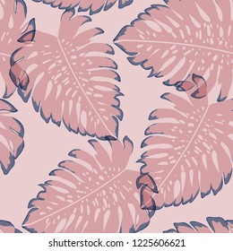 Tropical seamless ethnic pattern with exotic leaves. Hawaiian floral design.Background of tropical leaves.