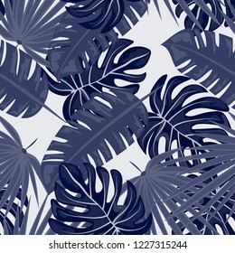 Tropical seamless ethnic pattern with exotic leaves. Hawaiian floral design.Background of tropical leaves.