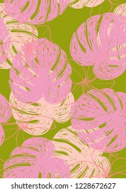 Tropical seamless ethnic pattern with exotic leaves. Hawaiian floral design.Background of tropical leaves.