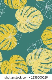 Tropical seamless ethnic pattern with exotic leaves and flowers. Hawaiian floral design. Summer background for cards, invitations, apartments, wallpapers. Vector. illustration. Hibiscus.