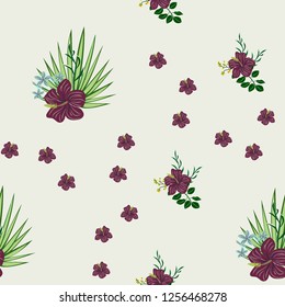 Tropical seamless ethnic pattern with exotic leaves and flowers. Hawaiian floral design. Summer background for cards, invitations, apartments, wallpapers. Vector. illustration. Hibiscus.