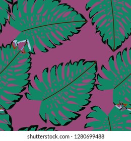 Tropical seamless ethnic pattern with exotic leaves. Hawaiian floral design.Background of tropical leaves.