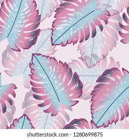 Tropical seamless ethnic pattern with exotic leaves. Hawaiian floral design.Background of tropical leaves.