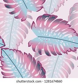 Tropical seamless ethnic pattern with exotic leaves. Hawaiian floral design.Background of tropical leaves.