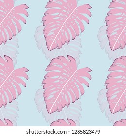 Tropical seamless ethnic pattern with exotic leaves. Hawaiian floral design.Background of tropical leaves.