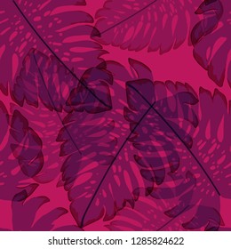 Tropical seamless ethnic pattern with exotic leaves. Hawaiian floral design.Background of tropical leaves.