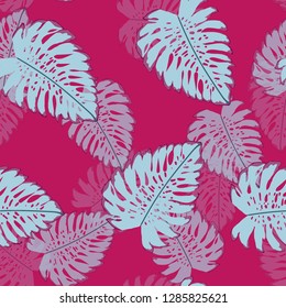 Tropical seamless ethnic pattern with exotic leaves. Hawaiian floral design.Background of tropical leaves.