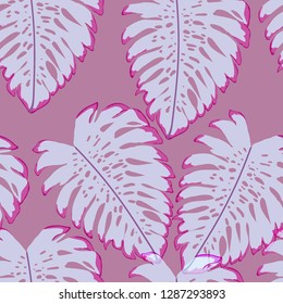 Tropical seamless ethnic pattern with exotic leaves. Hawaiian floral design.Background of tropical leaves.