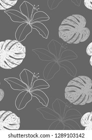 Tropical seamless ethnic pattern with exotic leaves. Hawaiian floral design.Background of tropical leaves.