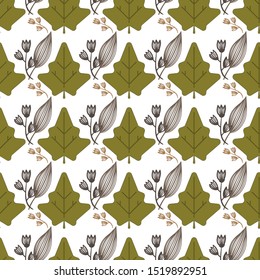 Tropical seamless ethnic pattern with exotic leaves. Summer background for cards, invitations, apartments, wallpapers. 