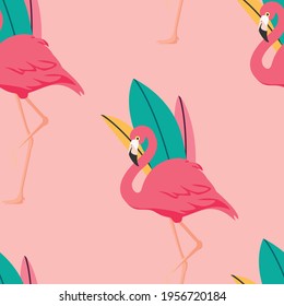 Patrón de flamingo sin soldadura tropical, fondo. Vector