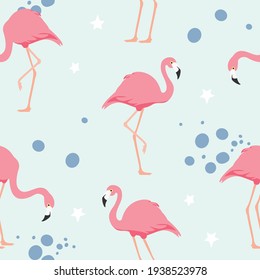 Tropical seamless flamingo pattern. Vector