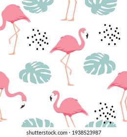 Tropical seamless flamingo pattern. Vector