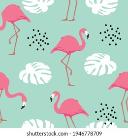 Patrón de flamingo sin soldadura tropical. Vector