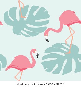 Patrón de flamingo sin soldadura tropical. Vector