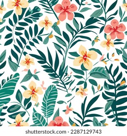 Tropical seamless floral pattern design. Vector illustration watercolor hand drawing. For fabric print design texture