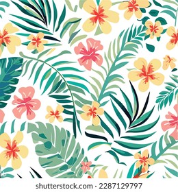 Tropical seamless floral pattern design. Vector illustration watercolor hand drawing. For fabric print design texture