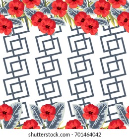Tropical seamless floral pattern with red hibiscuses. Hand-drawn floral background for printing on fabric, clothing, home textiles, wallpaper, gift wrapping.