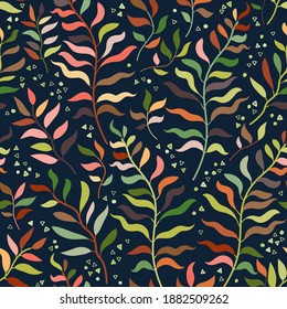 Tropical seamless floral pattern. Vector illustration. Summer equatorial rainforest with foliage.