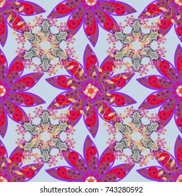 Tropical seamless floral pattern. Vector illustration. Flowers on neutral, violet and pink colors.