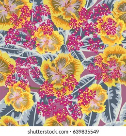 Tropical seamless floral pattern.Hand-drawn floral background for printing on fabric, clothing, home textiles, wallpaper, gift wrapping. Liberty style.