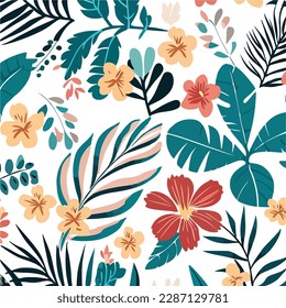 Tropical seamless floral wallpaper pattern on the white background vector illustration