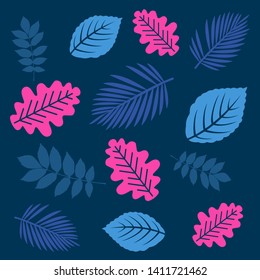 Tropical seamless leaves pattern. Vector illustration.