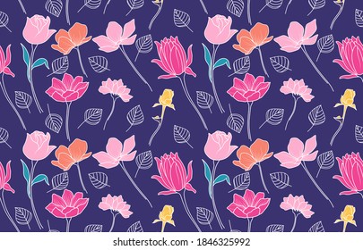 Tropical seamless leaves pattern. Vector illustration