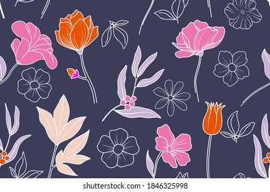 Tropical seamless leaves pattern. Vector illustration