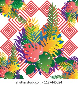 Tropical seamless leaves pattern. Vintage pattern, beach theme pattern, summer pattern, Vector illustration eps 10