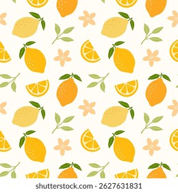 Patrón tropical de frutas de limón sin fisuras. Vector estampado de verano para tela o Fondo de pantalla.