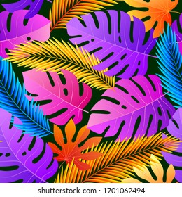 Patrón natural de hojas exóticas sin costuras tropicales. Fondo floral vectorial