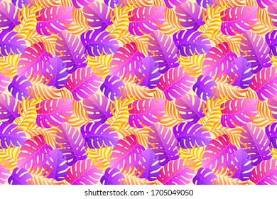 Tropical seamless natural pattern of exotic leaves. Vector floral background