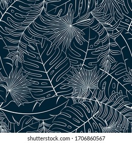 Tropical seamless natural pattern of exotic leaves. Vector floral background