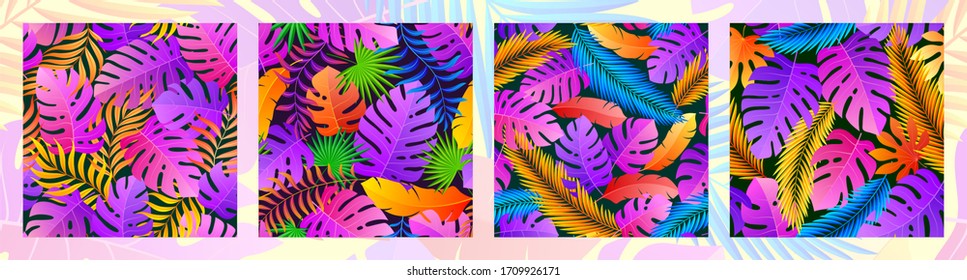 Tropical seamless natural pattern of exotic leaves. Vector floral background