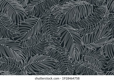 Tropical seamless natural pattern of exotic leaves. Vector floral background