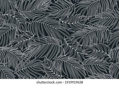 Tropical seamless natural pattern of exotic leaves. Vector floral background