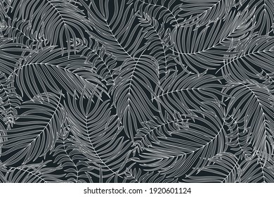 Tropical seamless natural pattern of exotic leaves. Vector floral background