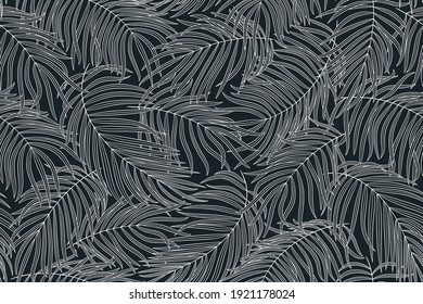 Tropical seamless natural pattern of exotic leaves. Vector floral background