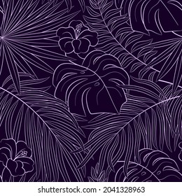 Tropical seamless natural pattern of exotic leaves. Vector floral background