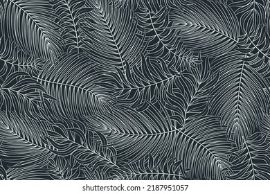 Tropical seamless natural pattern of exotic leaves. Vector floral background